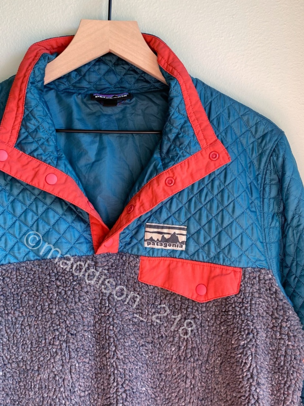 Patagonia Mixed Media Snap-T Pullover Large Crater Blue Sherpa Quilted Jacket L - Picture 15 of 15